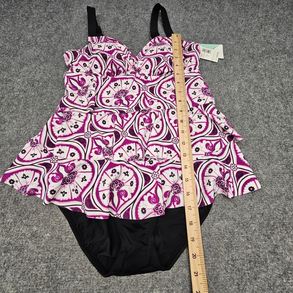 Swim Solutions Fauxkini 8 Magenta Triple Tier Paisley Tummy Control Swimsuit - Picture 5 of 11